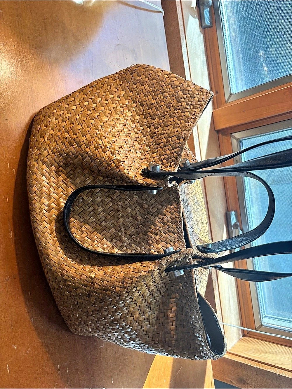 Woven Tote in Brown & Black Like New